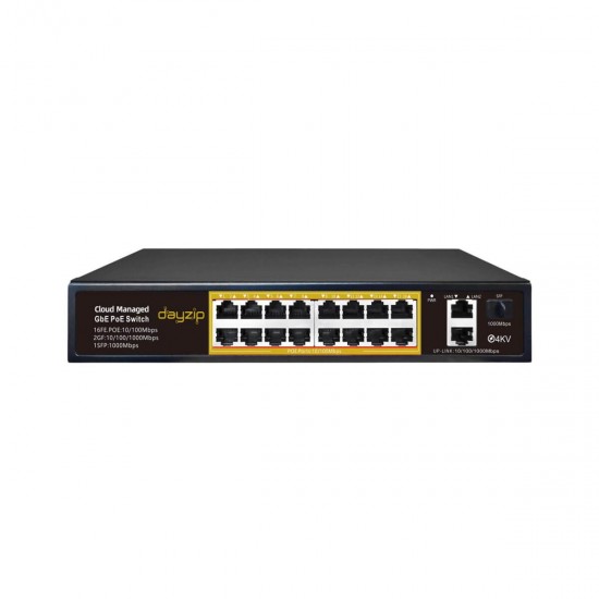Dayzip DZ-PS316G 16 Port PoE Gigabit Uplink 1 SFP Akıllı Yönetilebilir Switch dayzip-dz-ps316g-16-port-poe-gigabit-uplink-1-sfp-akilli-yonetilebilir-switch